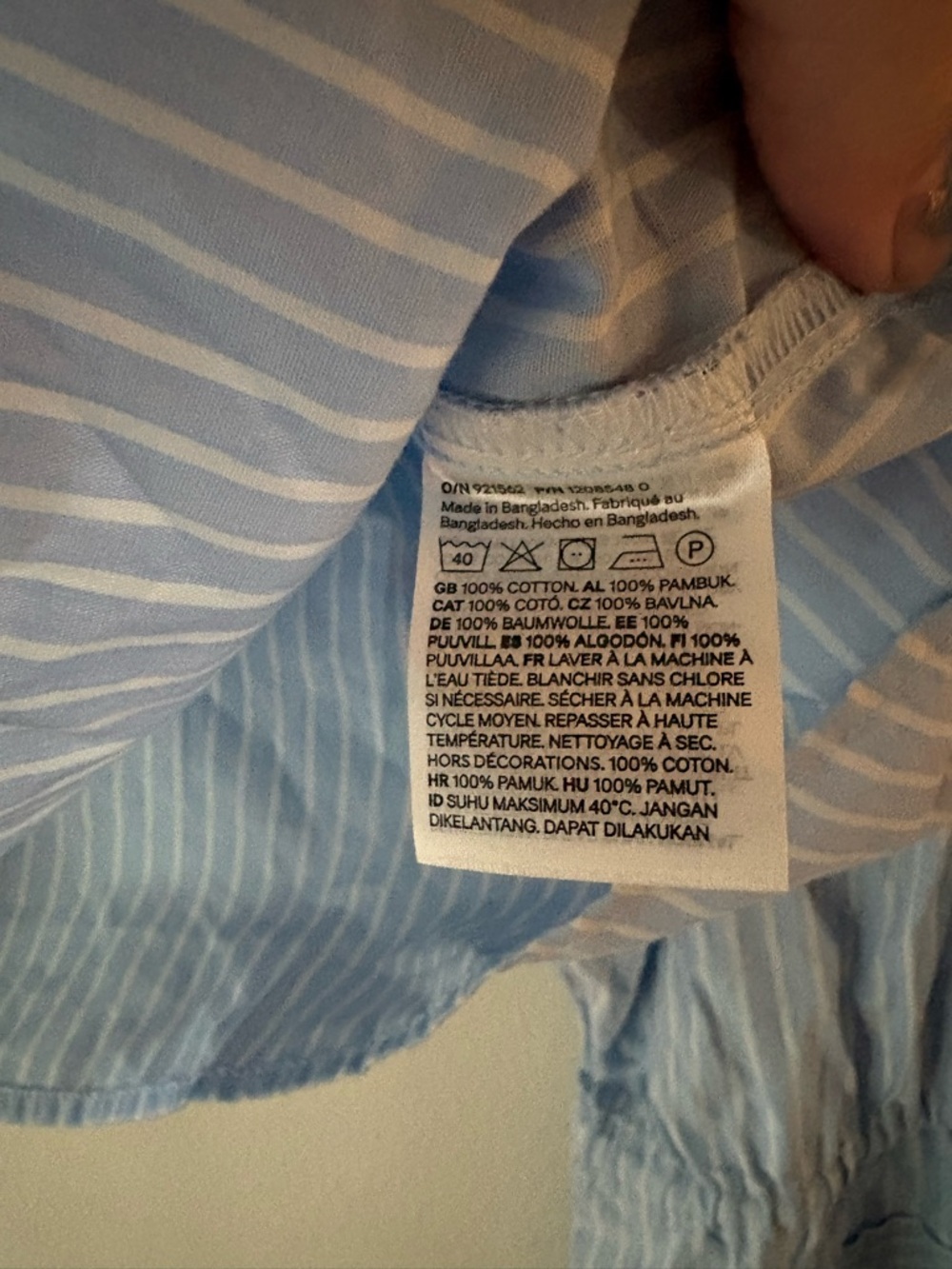 H&M Light Blue Striped Eyelet Collar Tie-Neck button down shirt - Picture 4 of 4